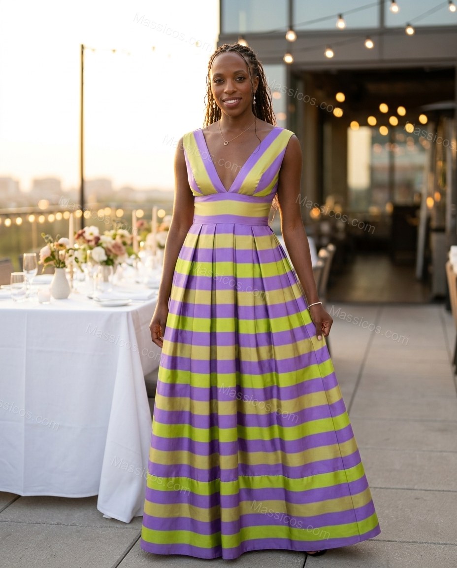 Lilac Sleek Striped Maxi Dress by Massicos