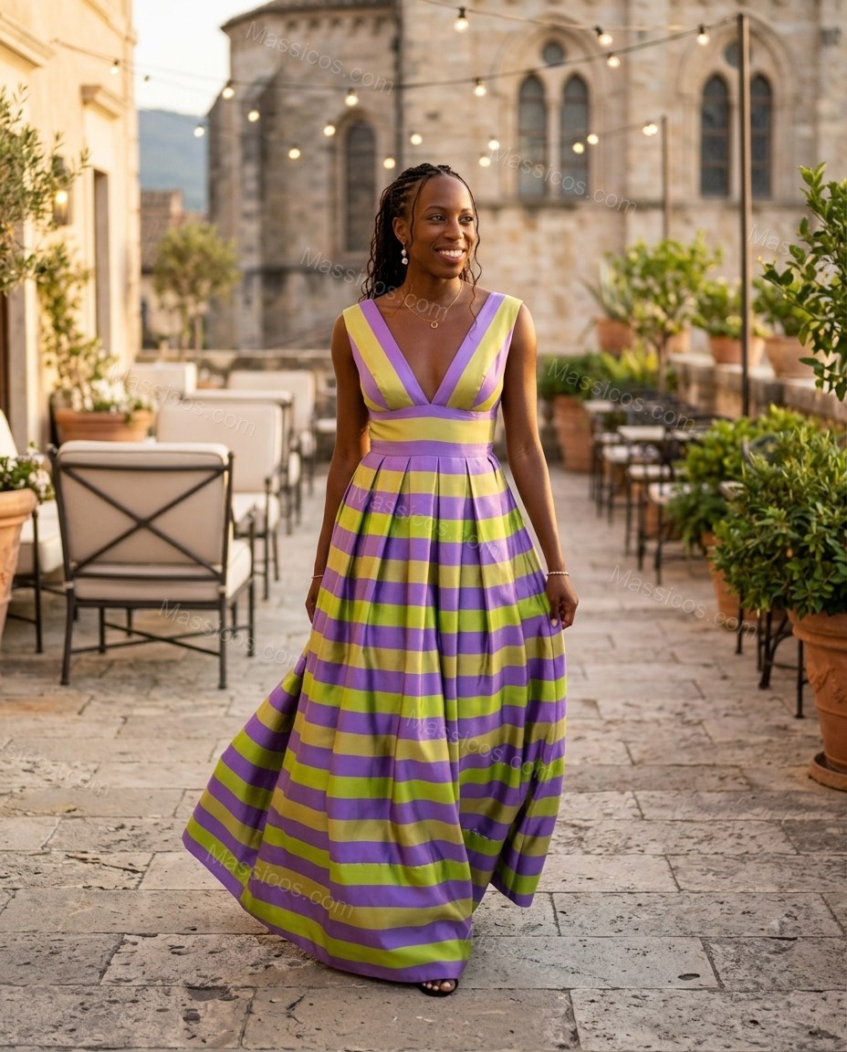 Lilac Sleek Striped Maxi Dress by Massicos