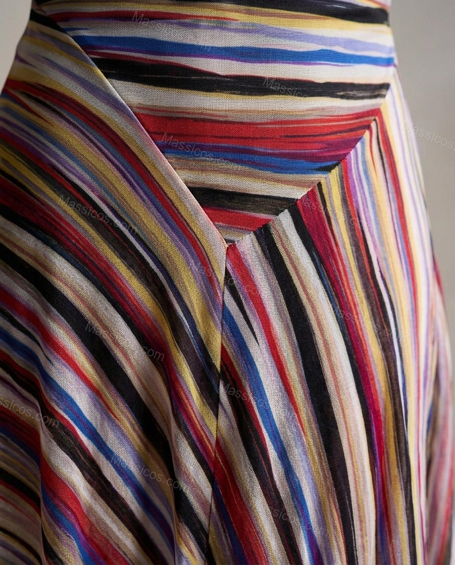 Multi-Color Refined Striped Midi Dress by Massicos