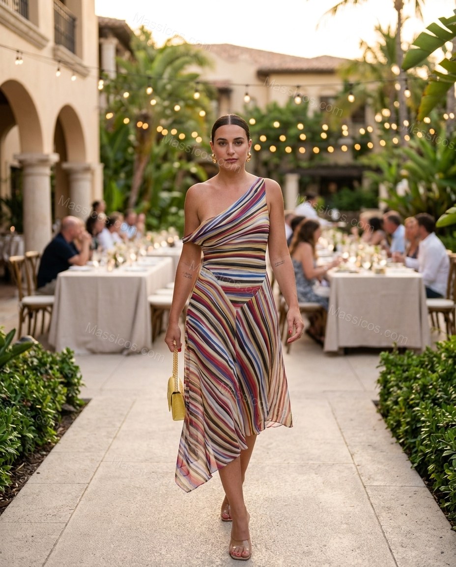 Multi-Color Refined Striped Midi Dress by Massicos