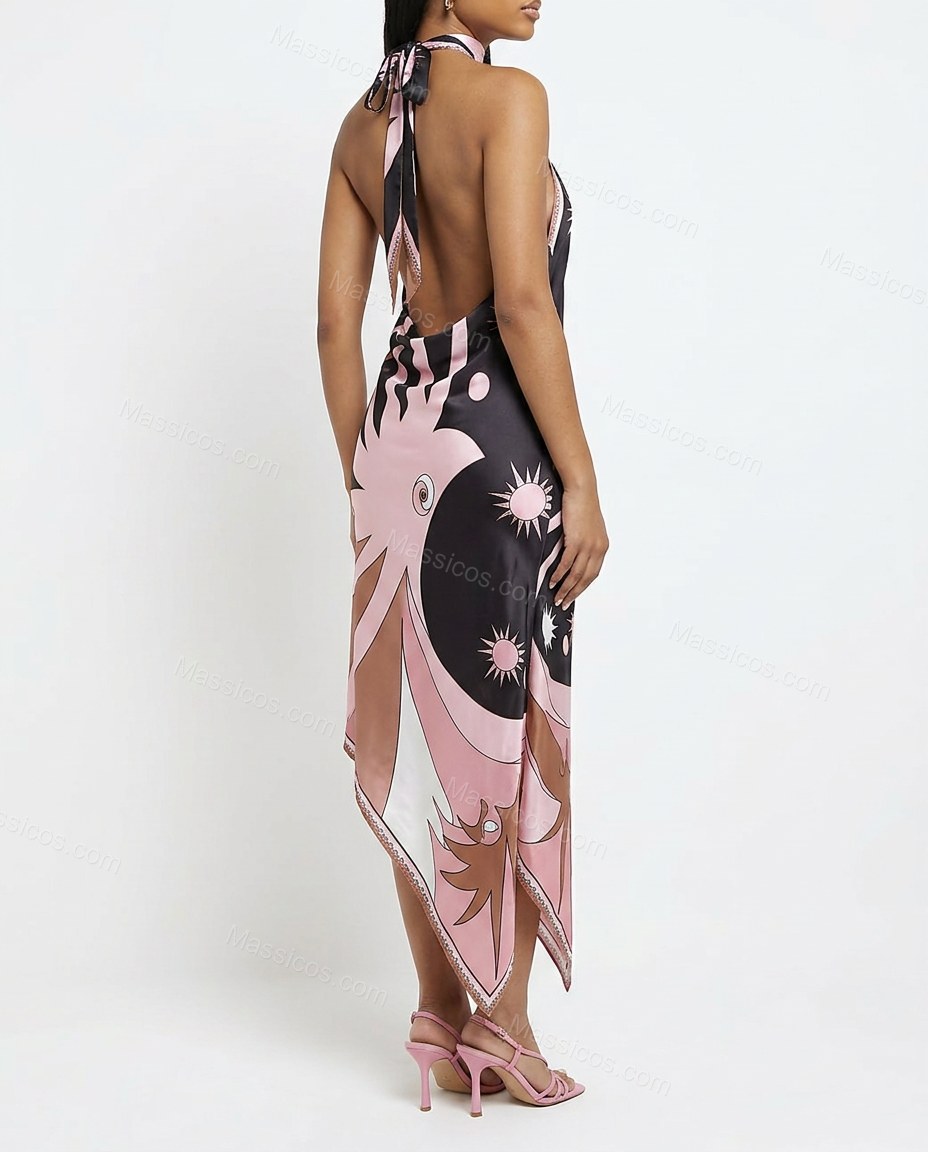 Black Sleek Abstract Print Maxi Dress by Massicos