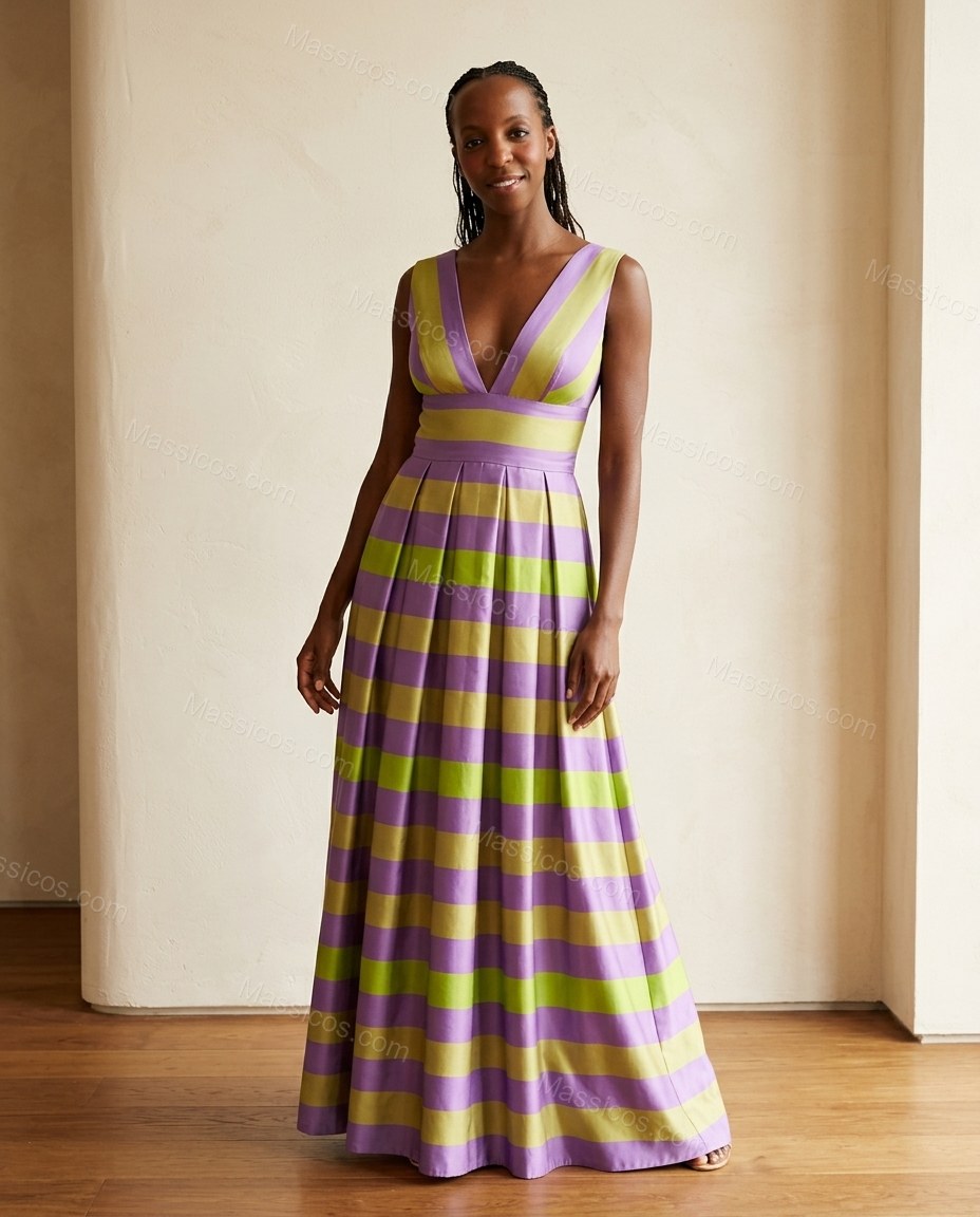 Lilac Polished Striped Maxi Dress by Massicos