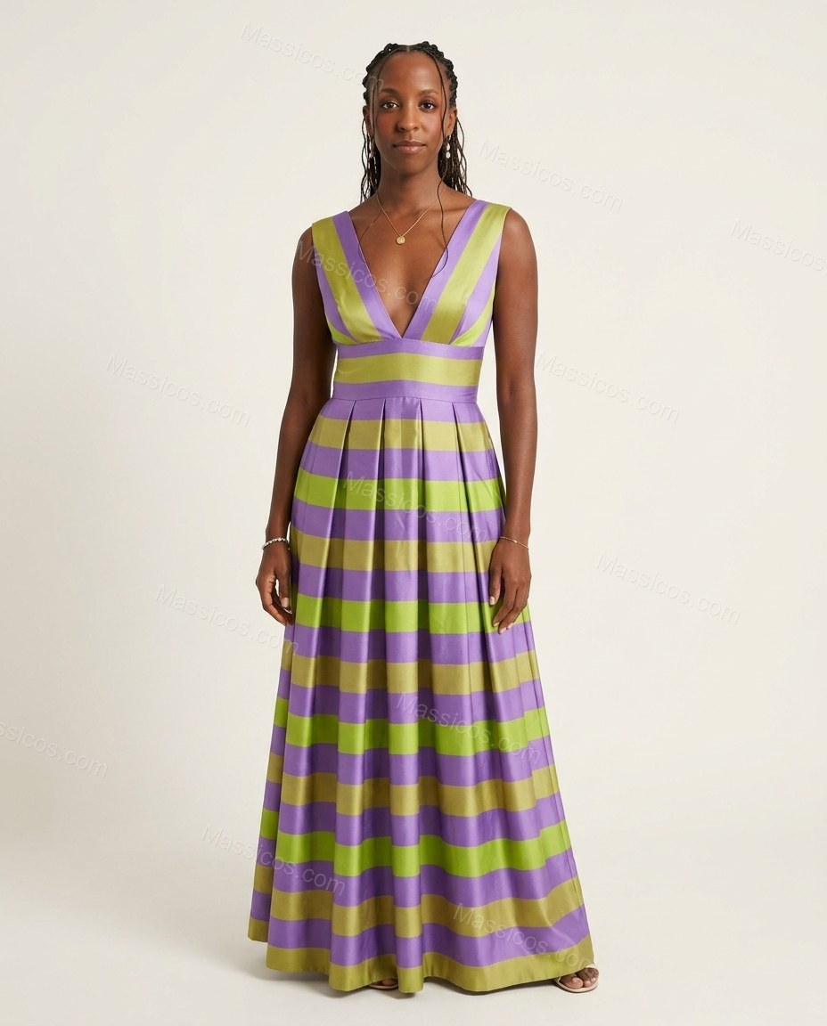 Lilac Polished Striped Maxi Dress by Massicos