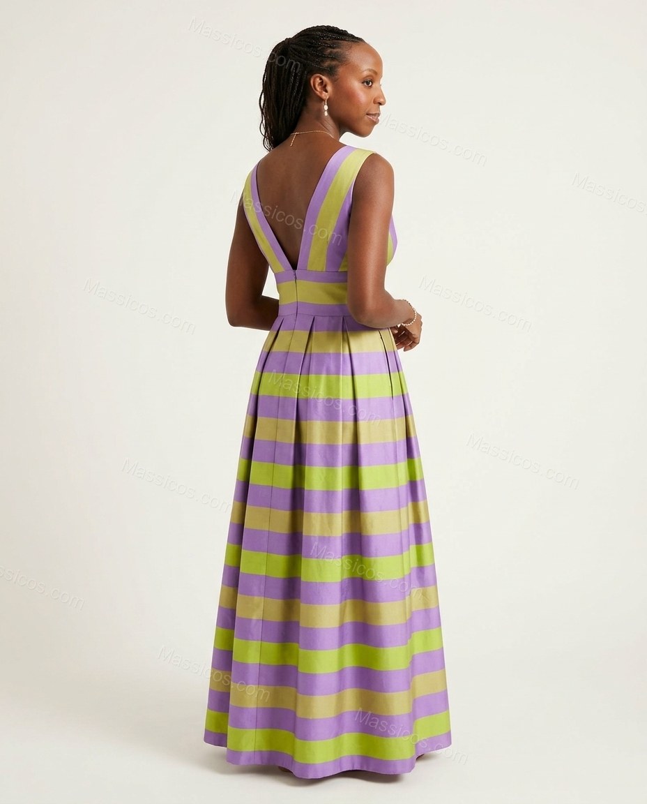 Lilac Polished Striped Maxi Dress by Massicos
