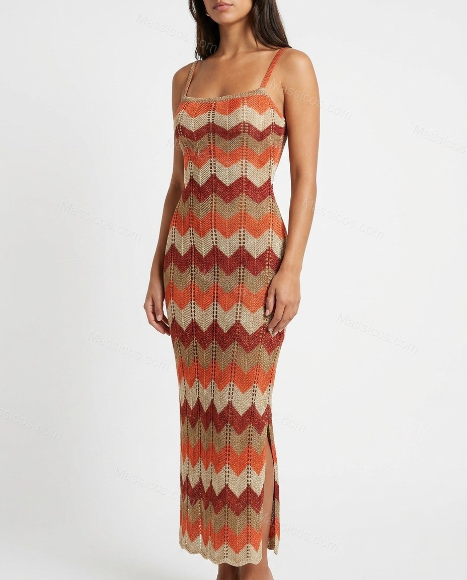 Orange Sunlit Abstract Print Maxi Dress by Massicos