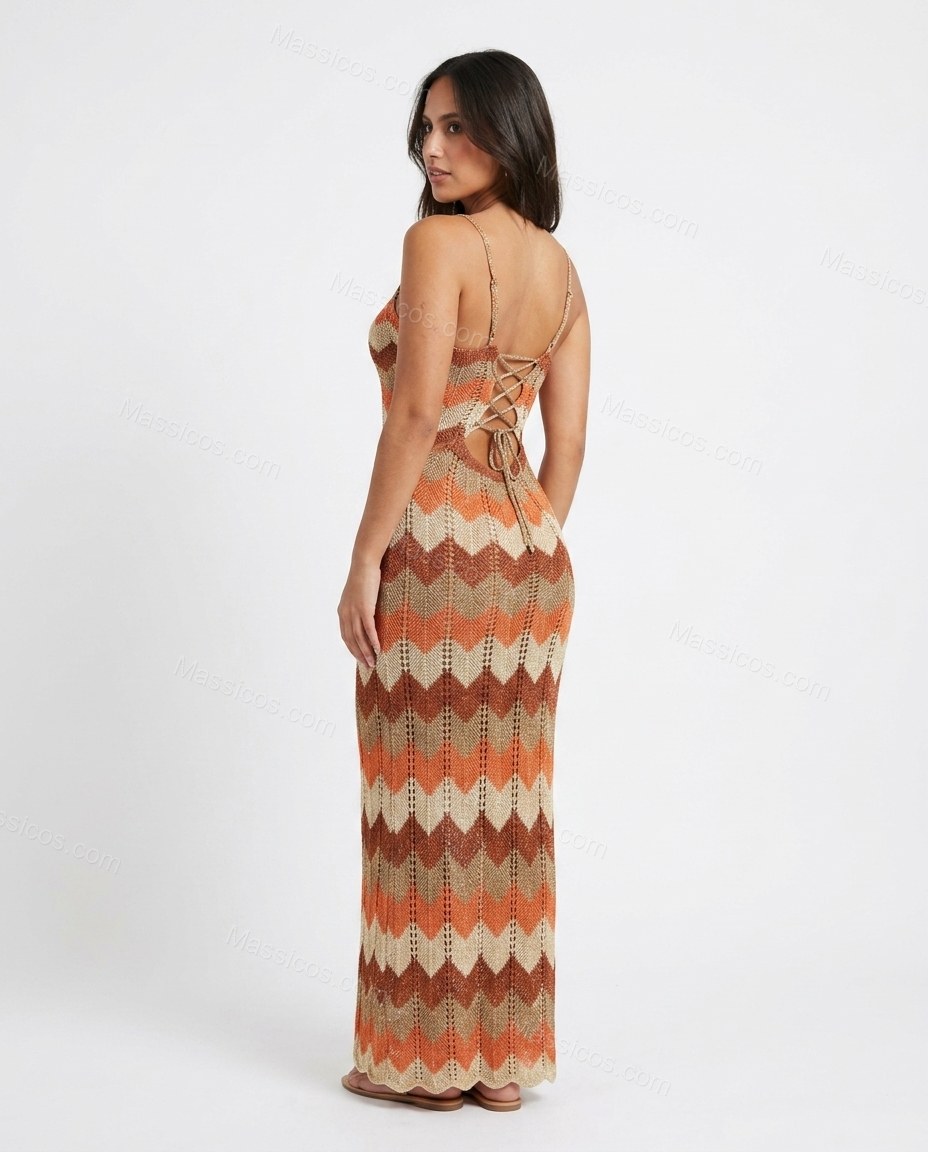Orange Sunlit Abstract Print Maxi Dress by Massicos