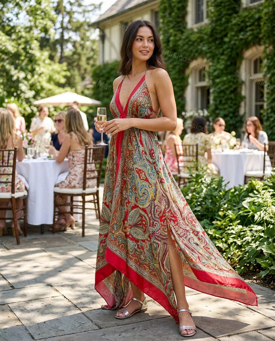 Red Sunlit Floral Maxi Dress by Massicos