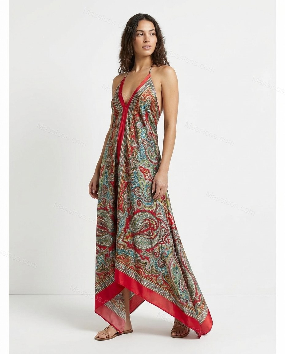 Red Sunlit Floral Maxi Dress by Massicos