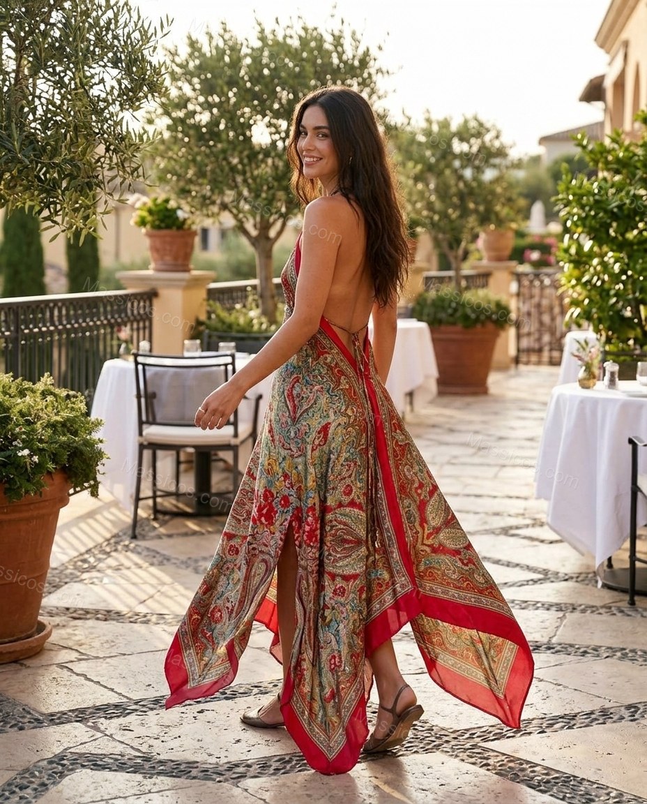 Red Sunlit Floral Maxi Dress by Massicos