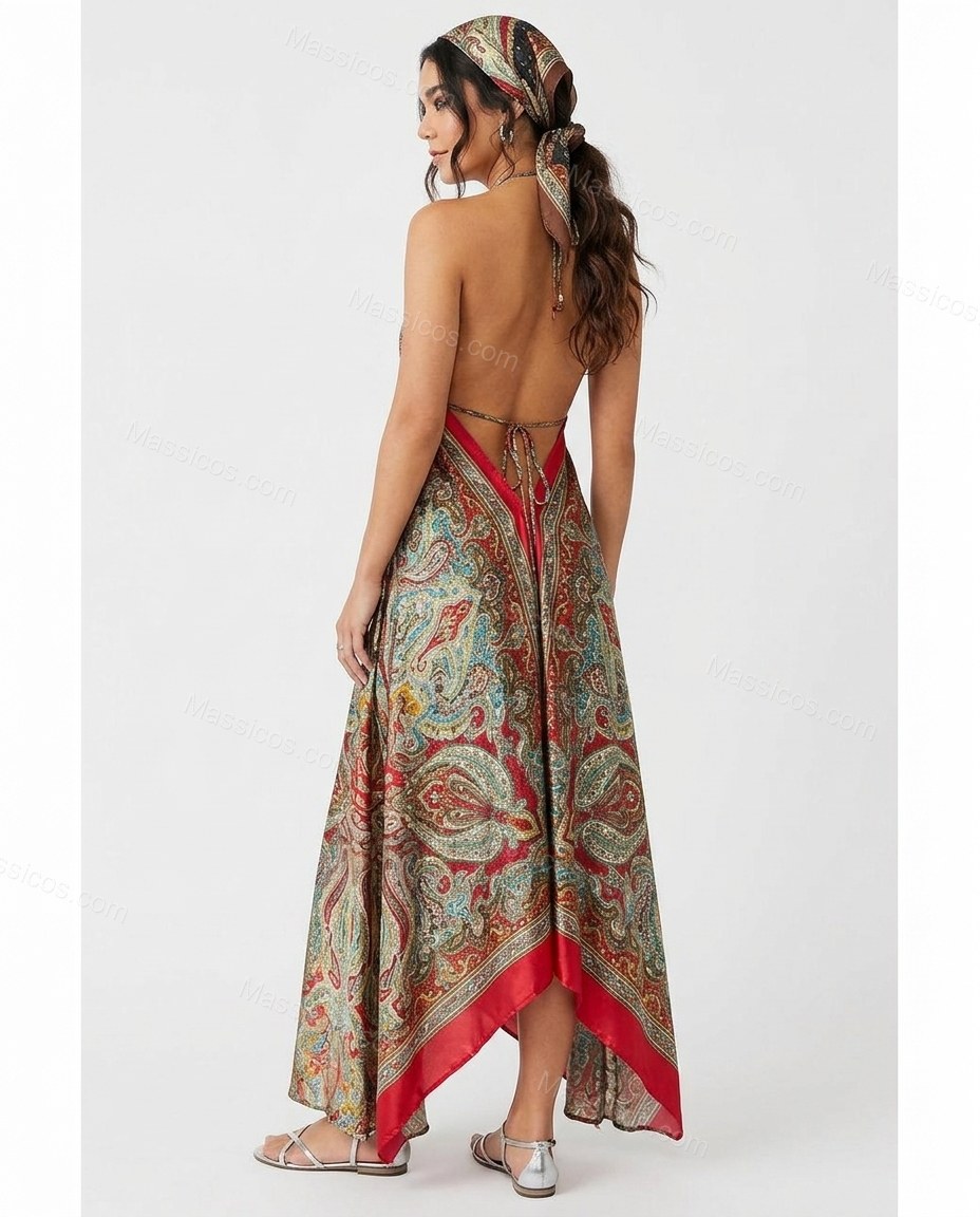 Red Sunlit Floral Maxi Dress by Massicos