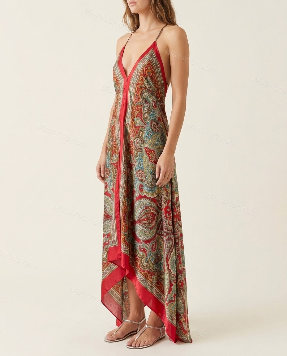 Red Sunlit Floral Maxi Dress by Massicos