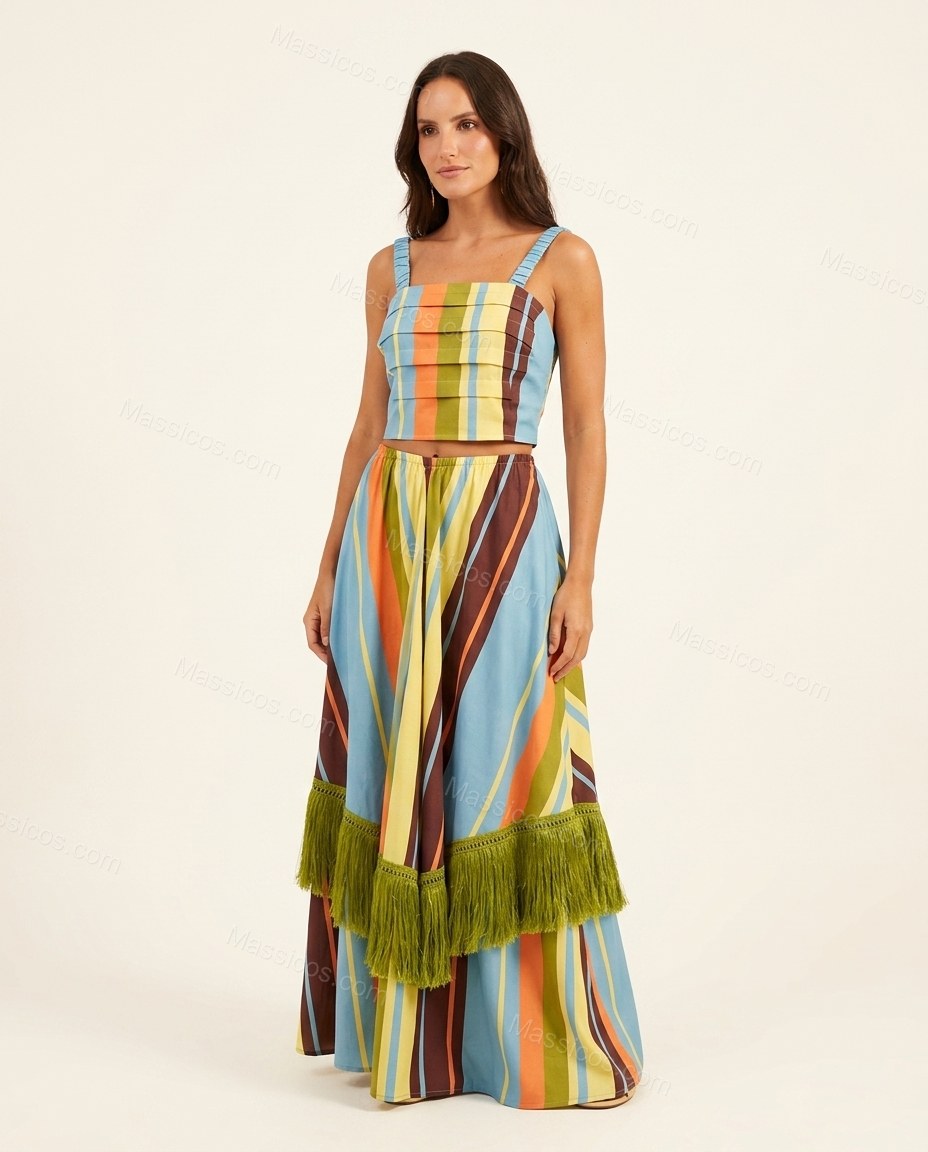 Multi-Color After-Dark Lace Pant Set Multi-Color Pant Set with Asymmetric silhouette and Textured texture, editorial ecommerce scene for Day-to-Night, an early-evening outing, Fall late-summer dinners, city weekends, and early-fall plans, US East / Hampto by Massicos
