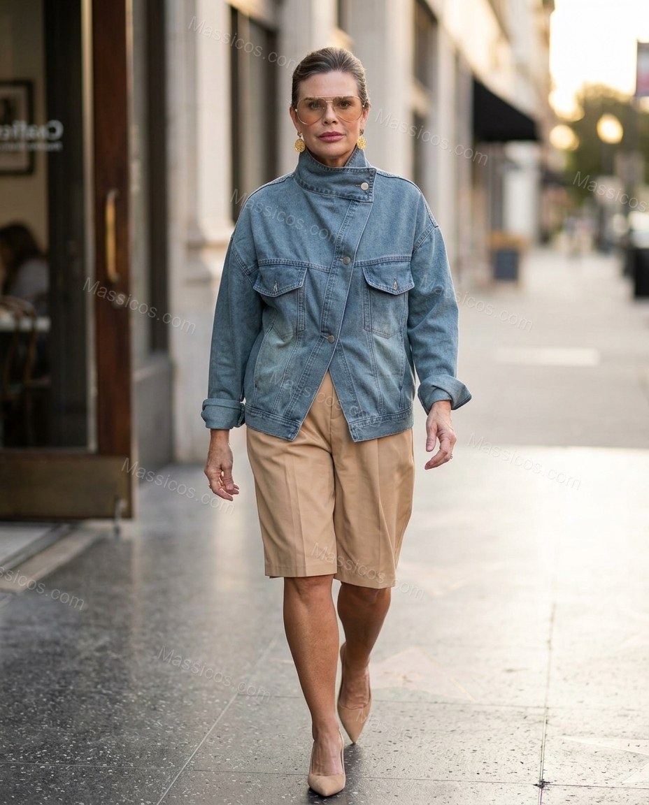 Light Blue Lace Two Chest Pockets High Collar Statement Jacket by Massicos