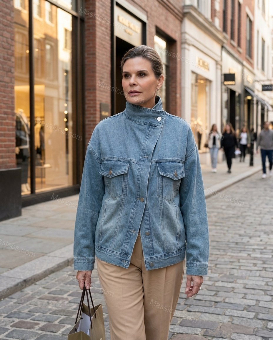 Light Blue Lace Two Chest Pockets High Collar Statement Jacket by Massicos