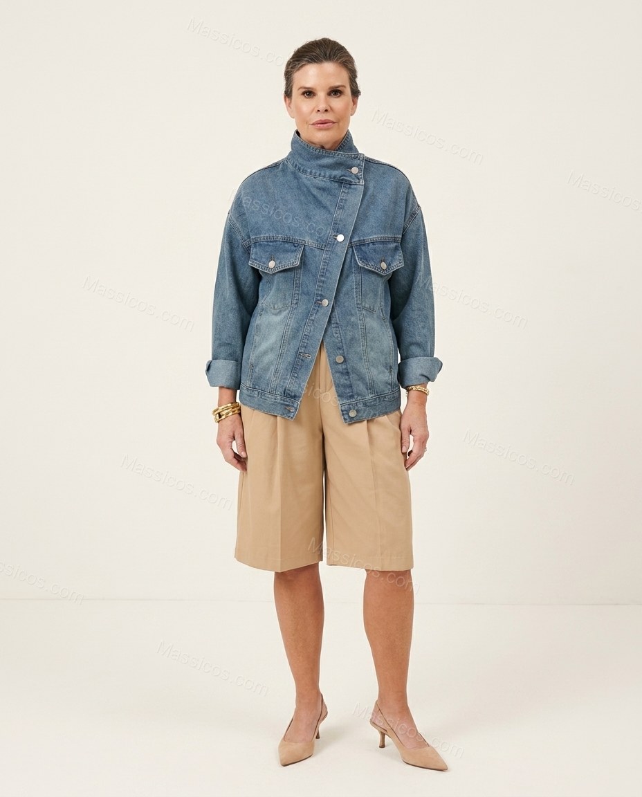 Light Blue Lace Two Chest Pockets High Collar Statement Jacket by Massicos