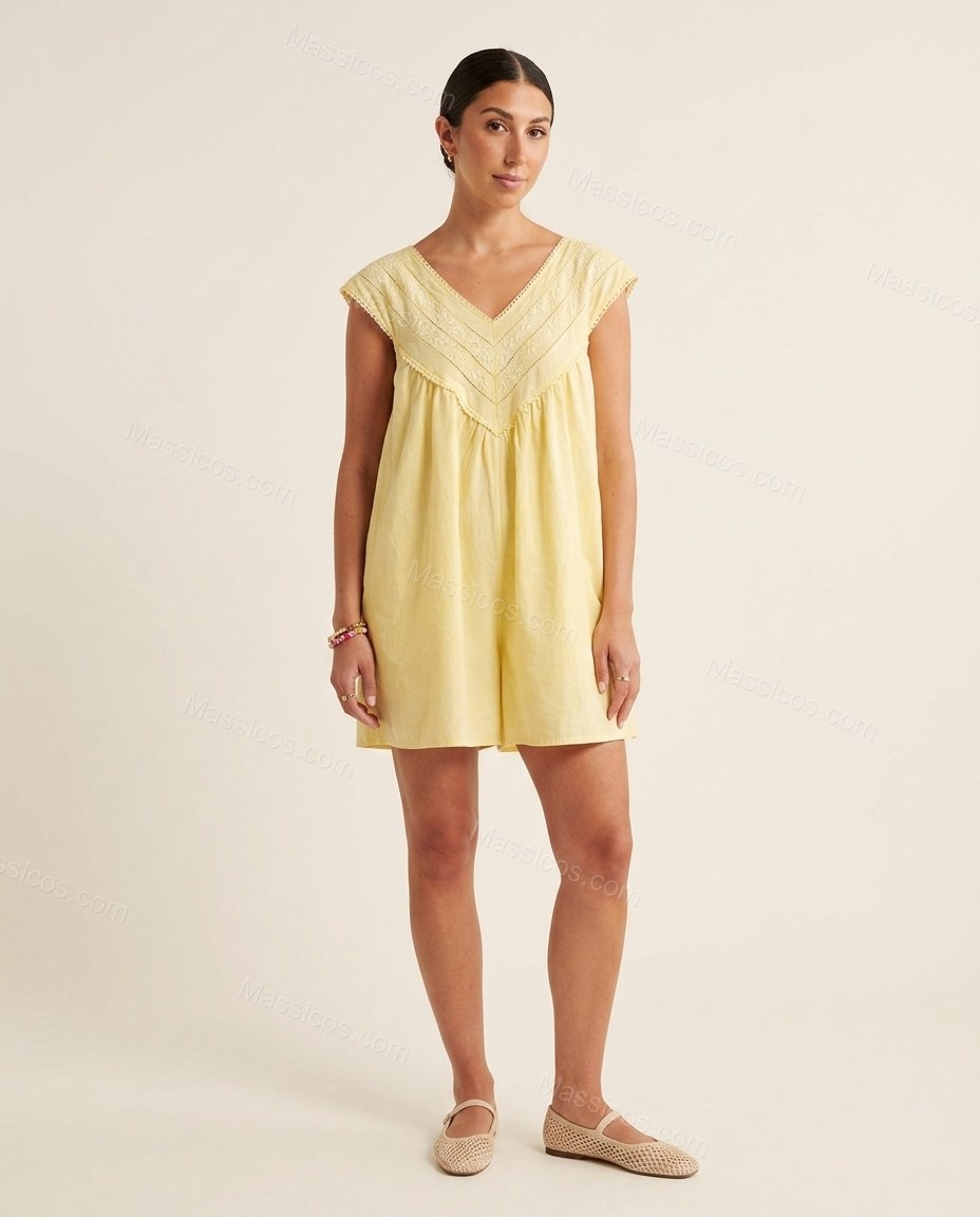 Butter Yellow Refined V-Neck Romper by Massicos