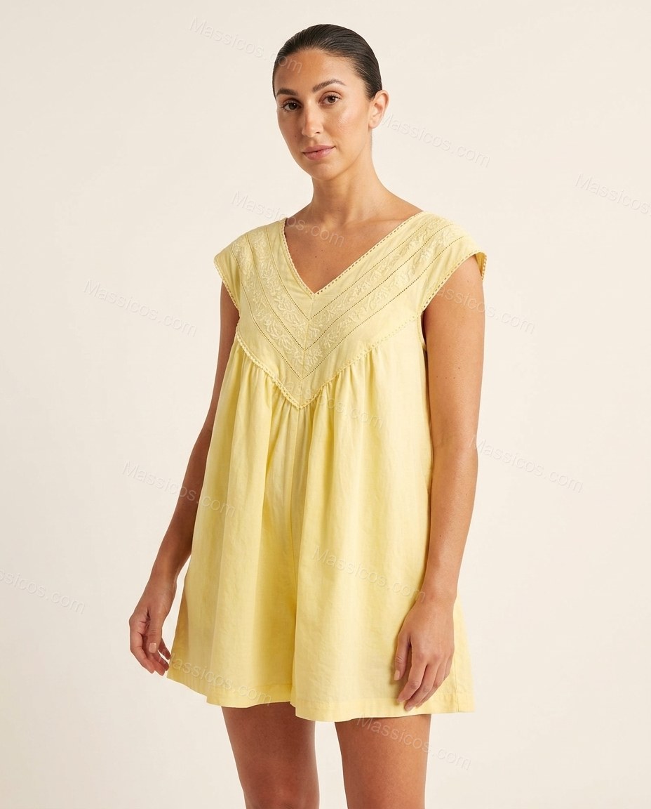 Butter Yellow Refined V-Neck Romper by Massicos