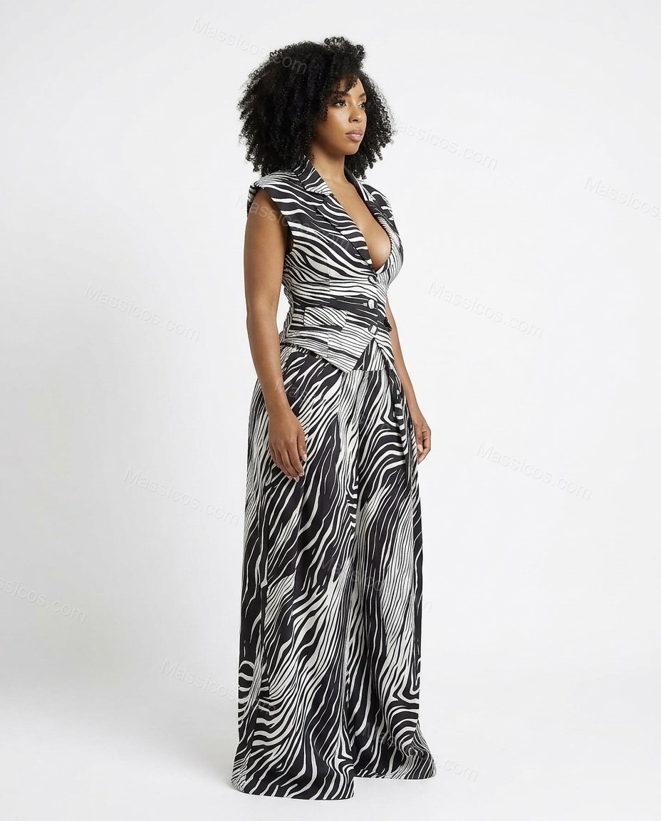 Black Soft Zebra Print Pant Set by Massicos