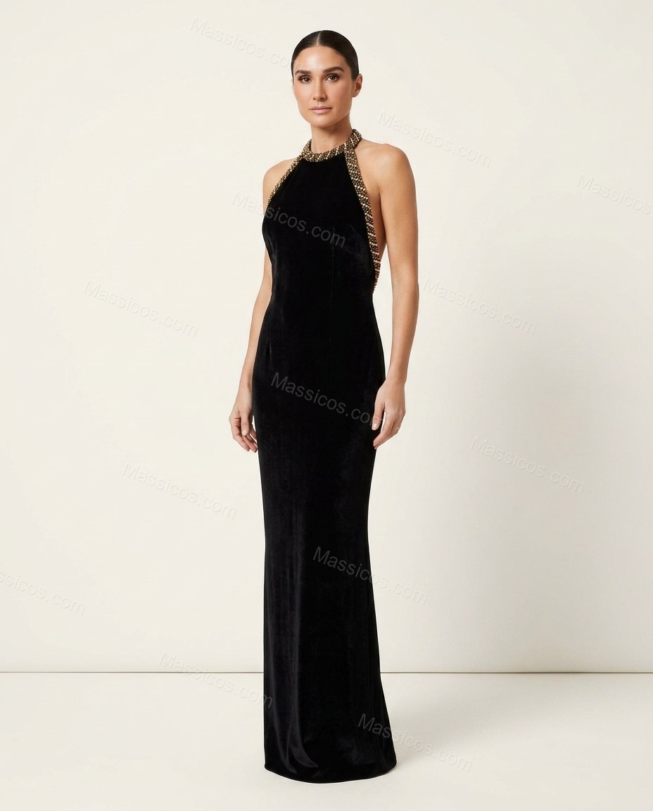 Black After-Dark Halter Maxi Dress by Massicos