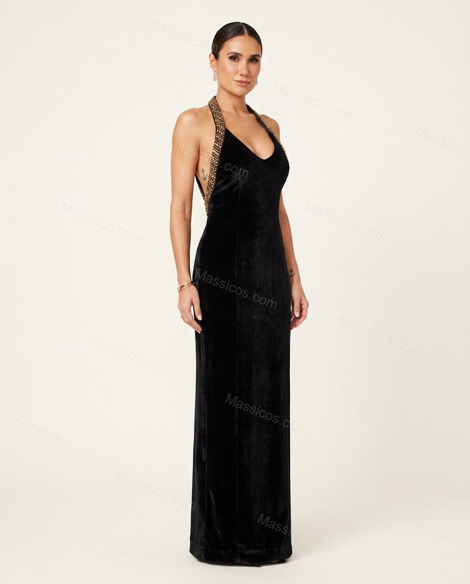 Black After-Dark Halter Maxi Dress by Massicos
