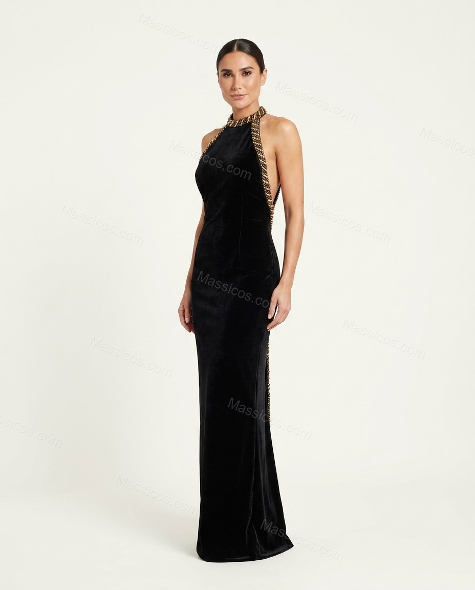 Black After-Dark Halter Maxi Dress by Massicos