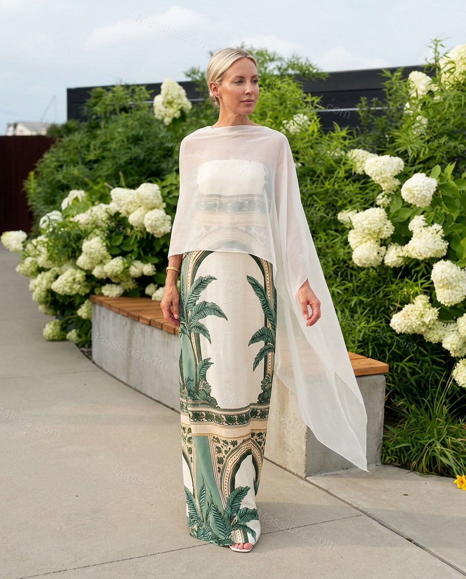 Ivory After-Dark Lace Maxi Dress Ivory Maxi Dress with Relaxed Fit silhouette and Satin texture, side or back garment view for Day-to-Night, a transitional city plan, Fall late-summer dinners, city weekends, and early-fall plans, Euro Chic Premium by Massicos