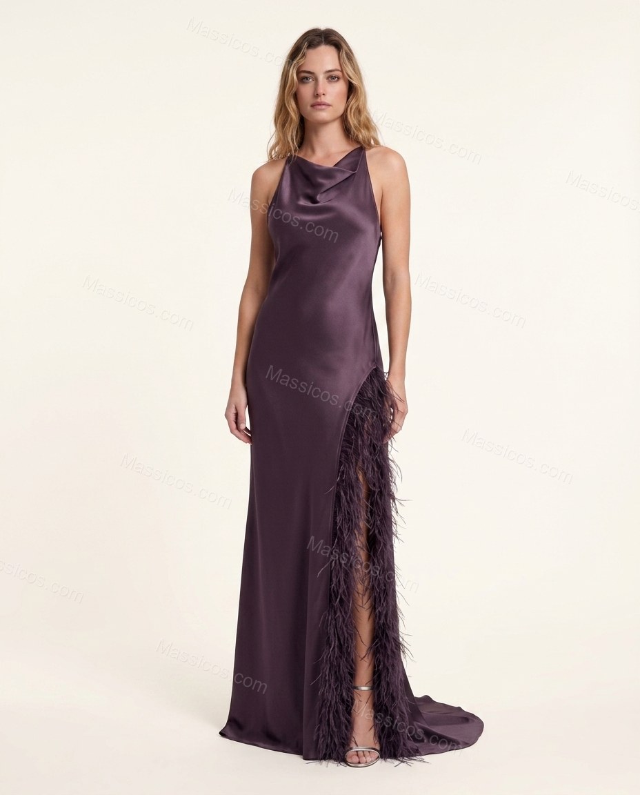 Dark Purple After-Dark Satin Maxi Dress Dark Purple Maxi Dress with Flowing silhouette and Satin texture, clean studio product view for Day-to-Night, a polished weekend event, Fall late-summer dinners, city weekends, and early-fall plans, US Coastal Glam by Massicos
