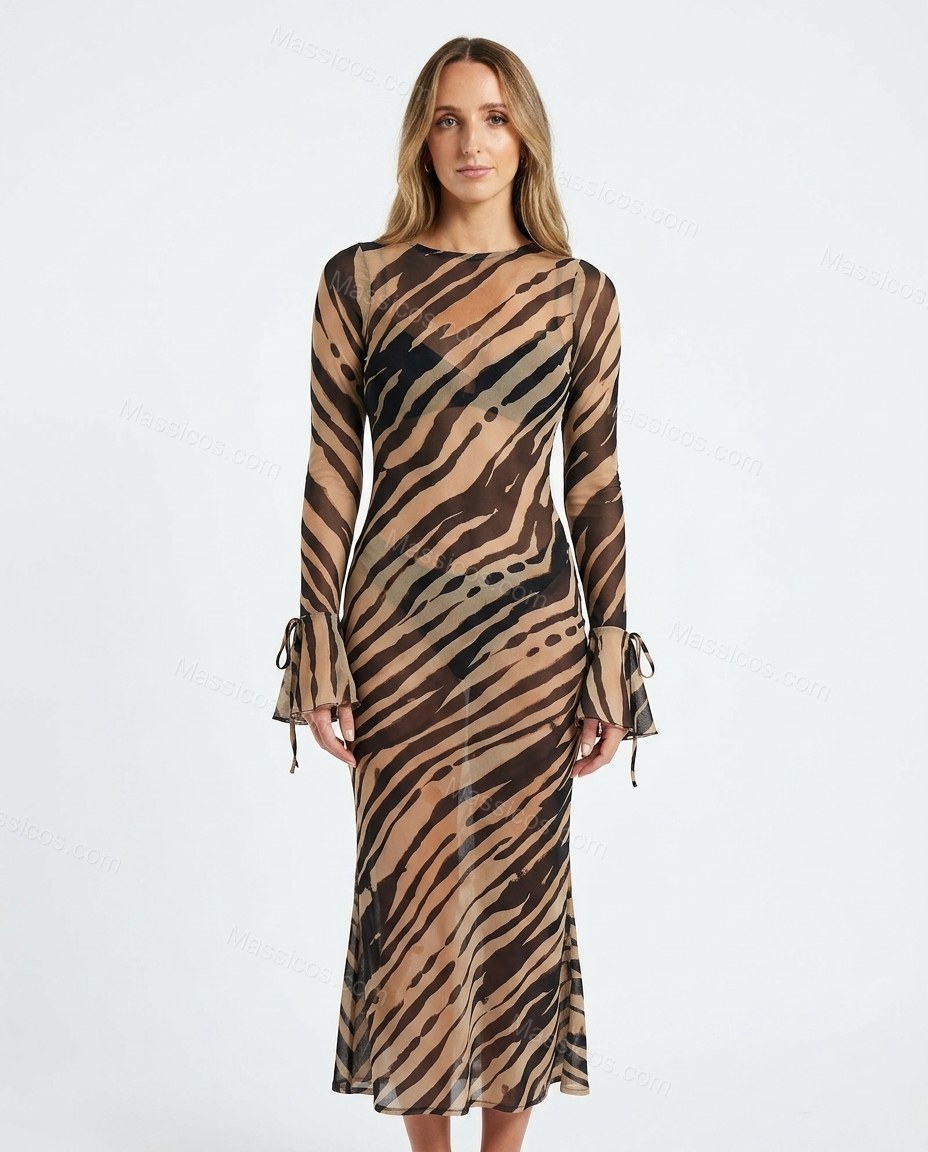Brown And Beige Sleek Lace Jumpsuit Brown And Beige Jumpsuit with Flowing silhouette and Textured texture, side or back garment view for Day-to-Night, an early-evening outing, Fall late-summer dinners, city weekends, and early-fall plans, US Coastal Glam by Massicos