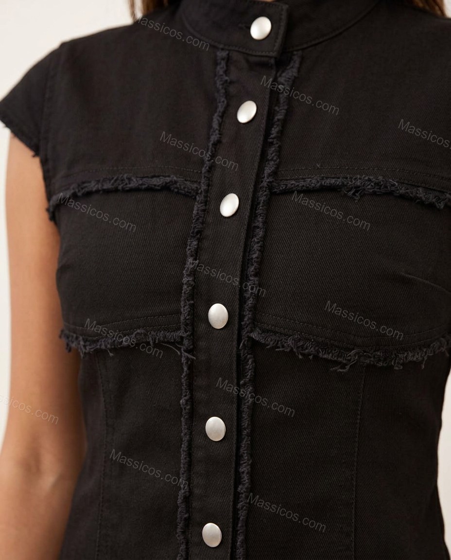 Black Polished Denim Cropped Top by Massicos
