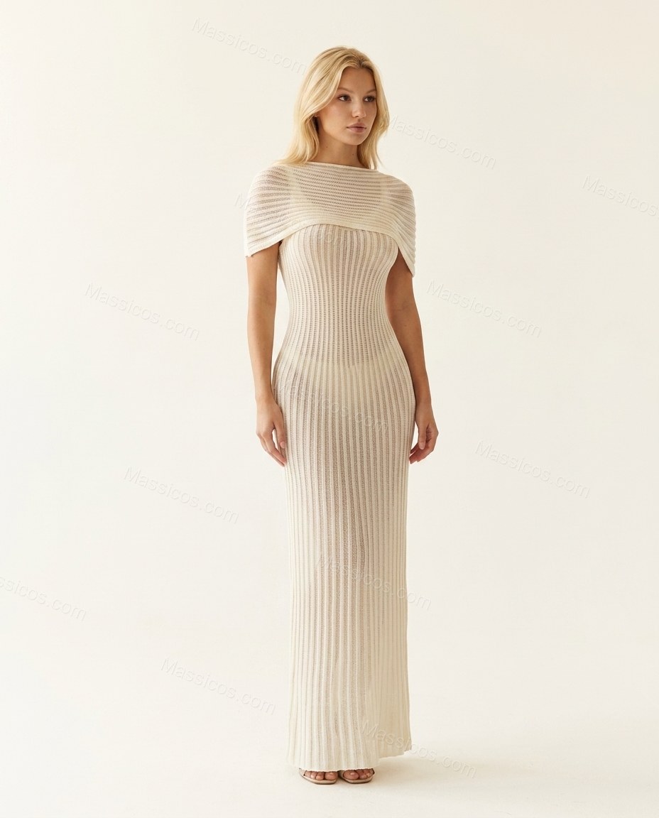 Ivory Sleek Ribbed Maxi Dress by Massicos