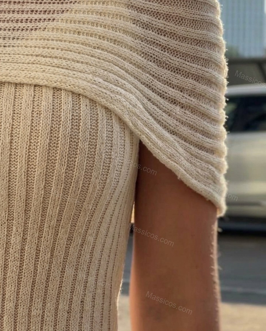 Ivory Sleek Ribbed Maxi Dress by Massicos