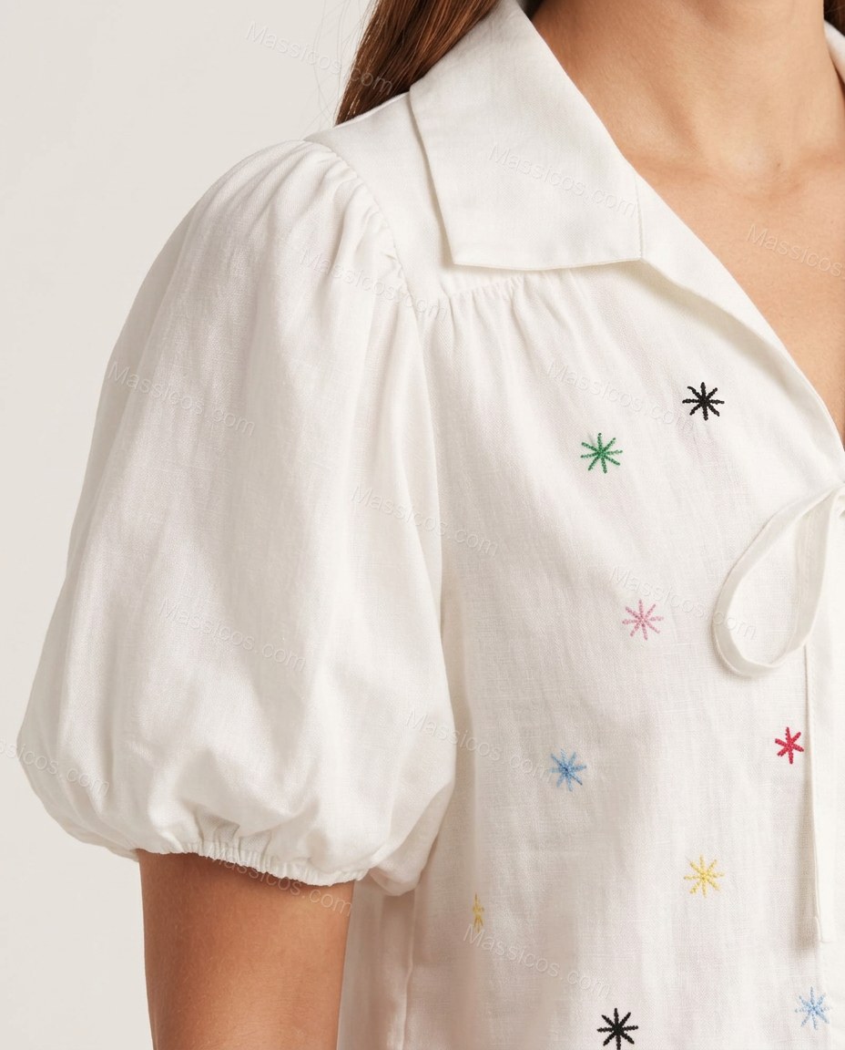 White Refined Embroidered Short Set by Massicos