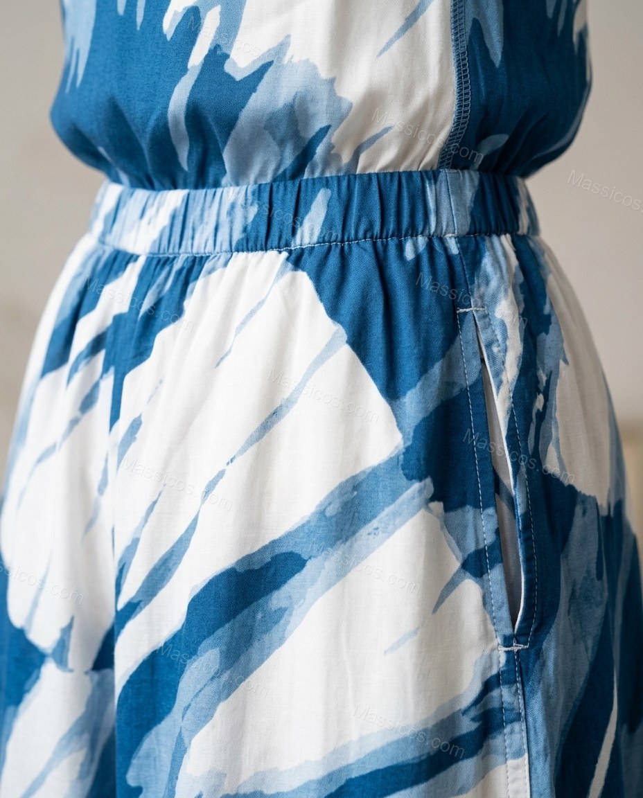 Blue City-Ready Printed Strapless Jumpsuit Blue Jumpsuit with Relaxed Fit silhouette and Textured texture, additional styling view for Day-to-Night, a transitional city plan, Fall late-summer dinners, city weekends, and early-fall plans, US East / Hampton by Massicos
