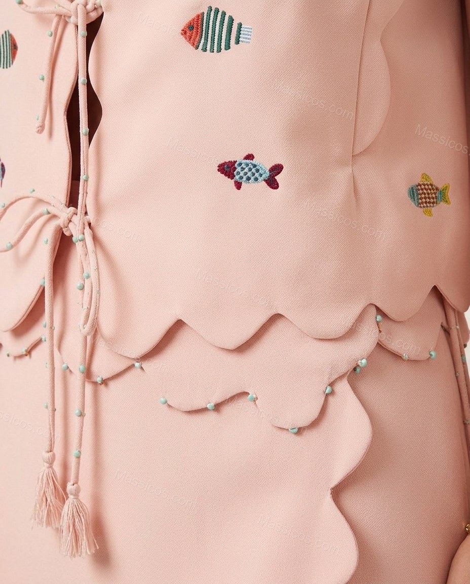 Pink Soft Embroidered Skirt Set by Massicos