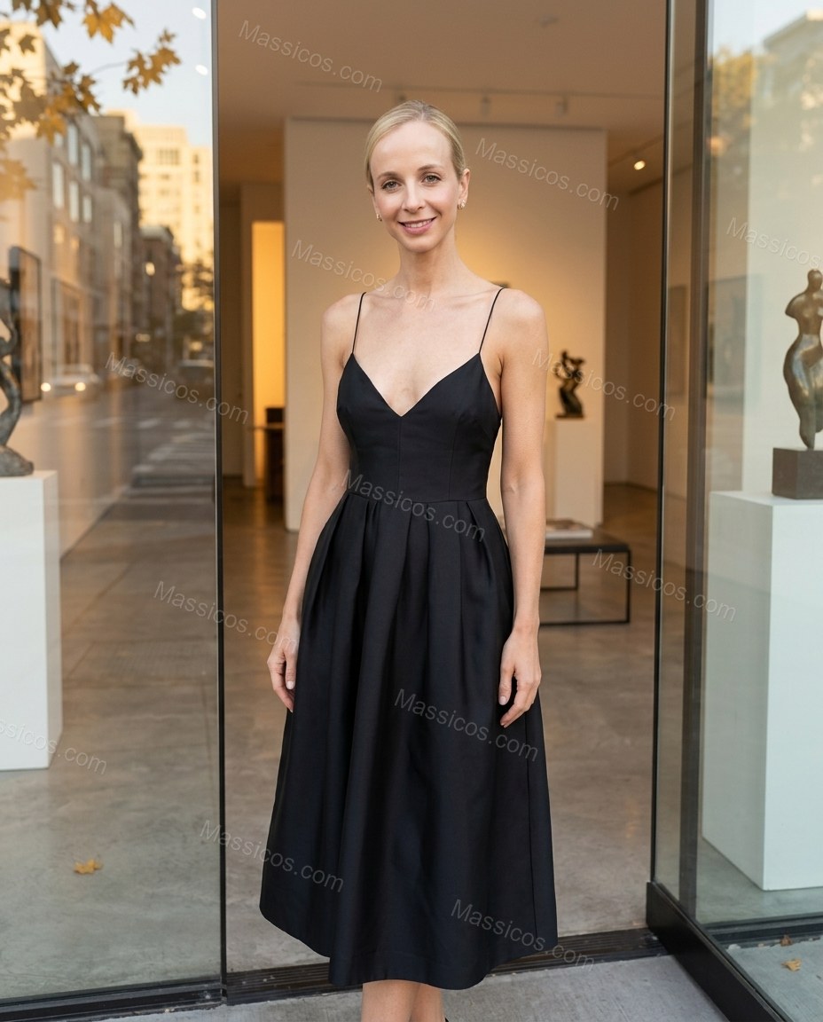 Black Sleek Pleated Midi Dress by Massicos
