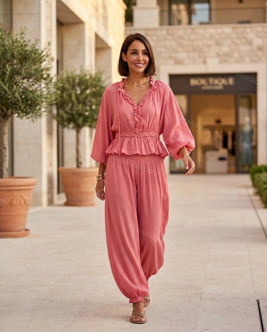 Coral Soft Smocked Pant Set by Massicos