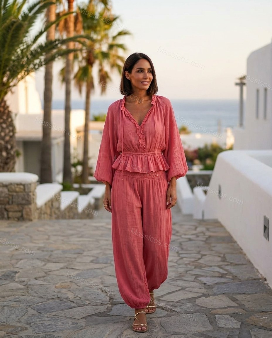 Coral Soft Smocked Pant Set by Massicos