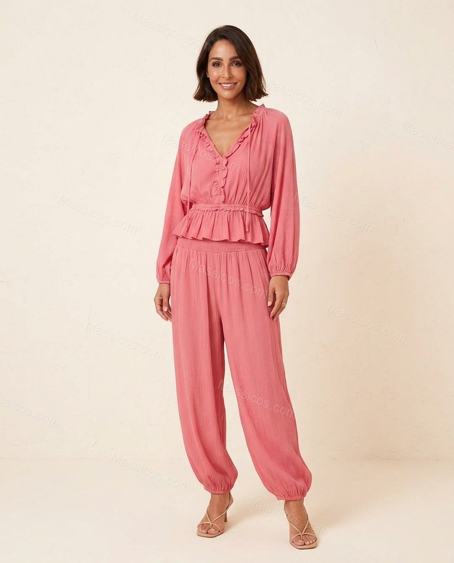Coral Soft Smocked Pant Set by Massicos