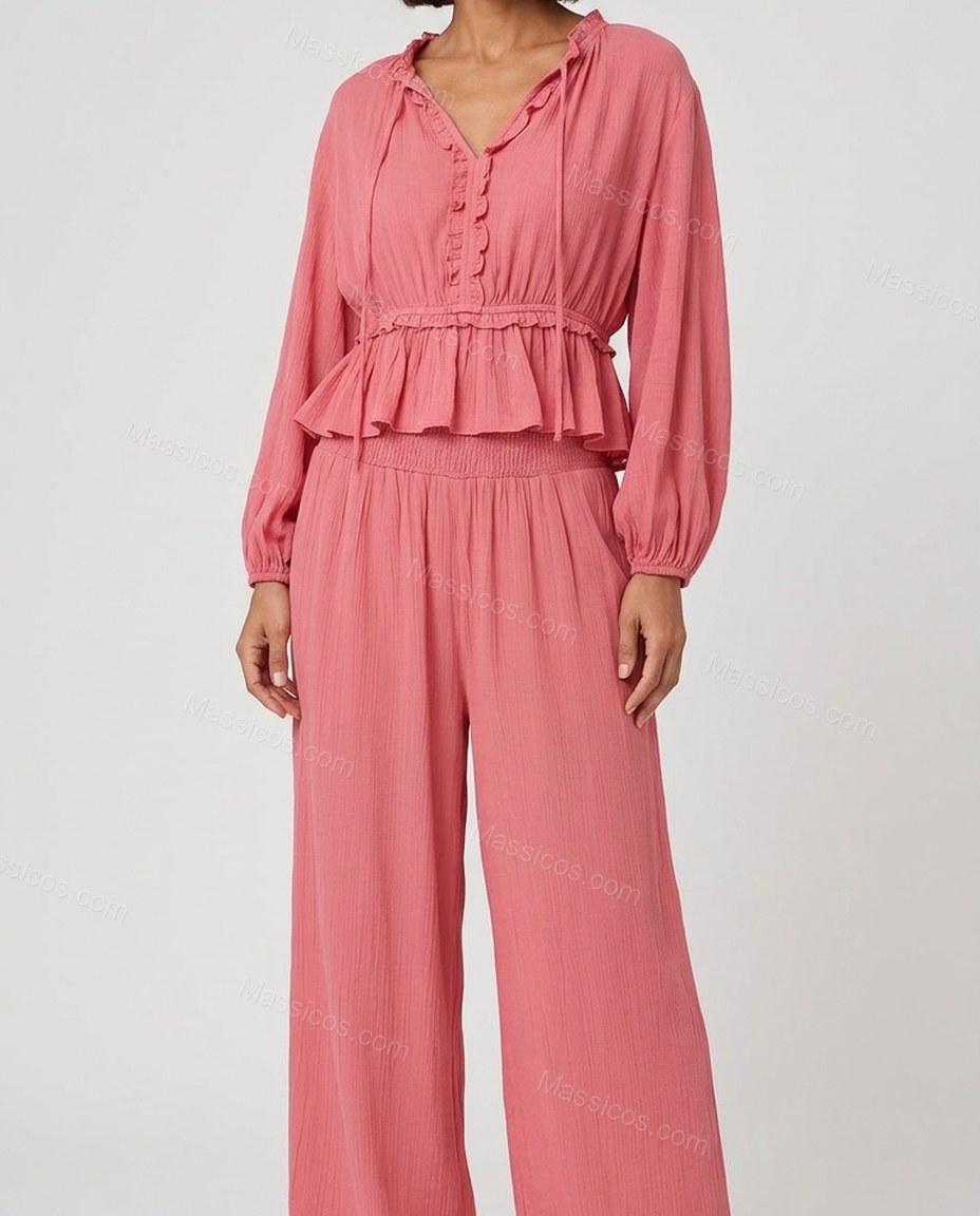 Coral Soft Smocked Pant Set by Massicos