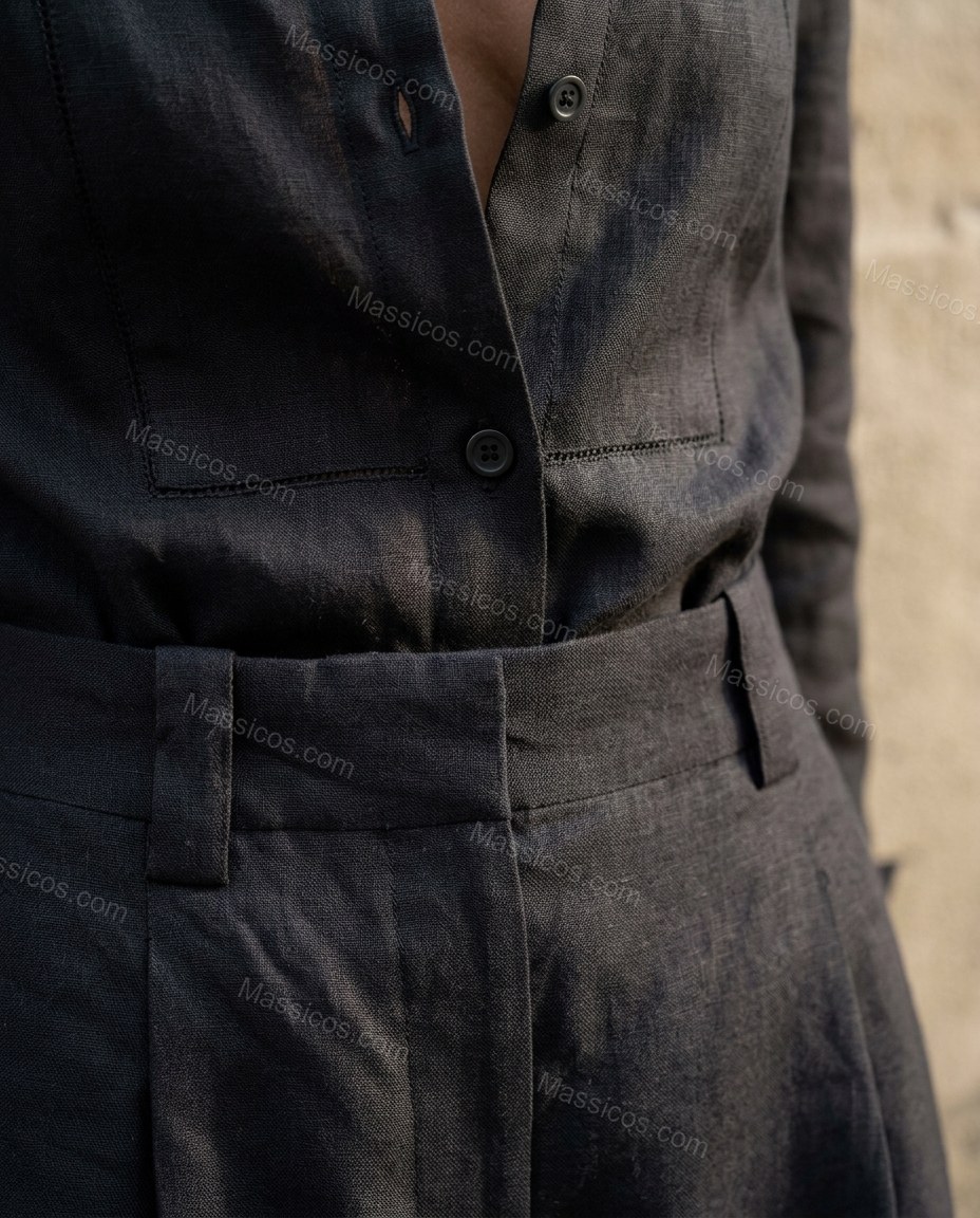 Black Romantic Pleated Wide-Leg Jumpsuit by Massicos