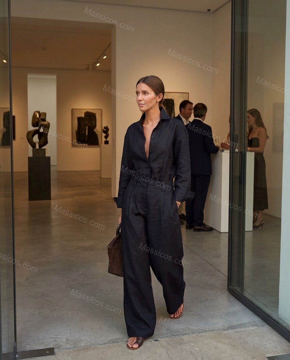 Black Romantic Pleated Wide-Leg Jumpsuit by Massicos