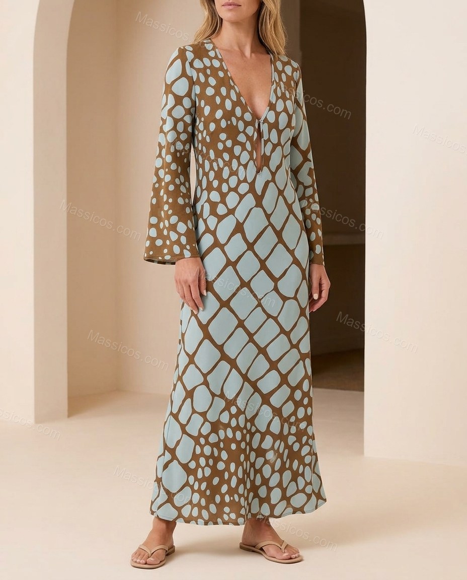 Brown Effortless Animal Print Maxi Dress by Massicos