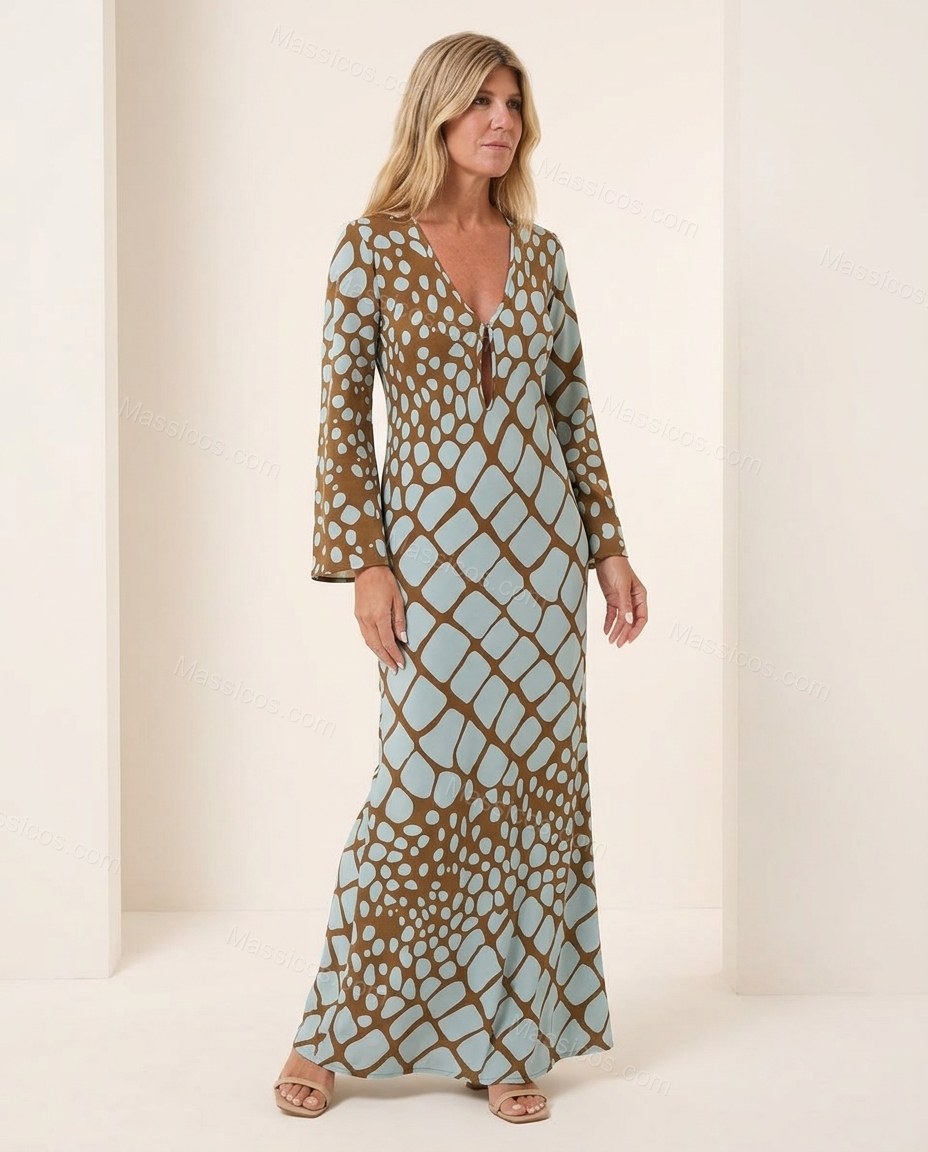 Brown Effortless Animal Print Maxi Dress by Massicos
