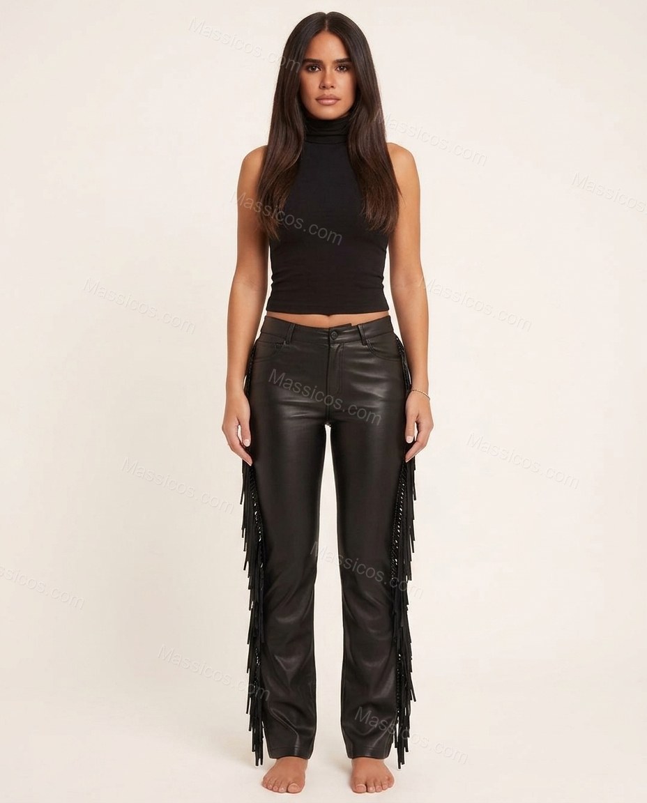 Black Polished Fringe Pants by Massicos