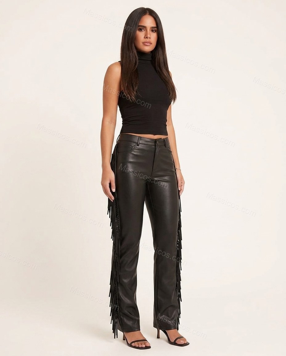 Black Polished Fringe Pants by Massicos
