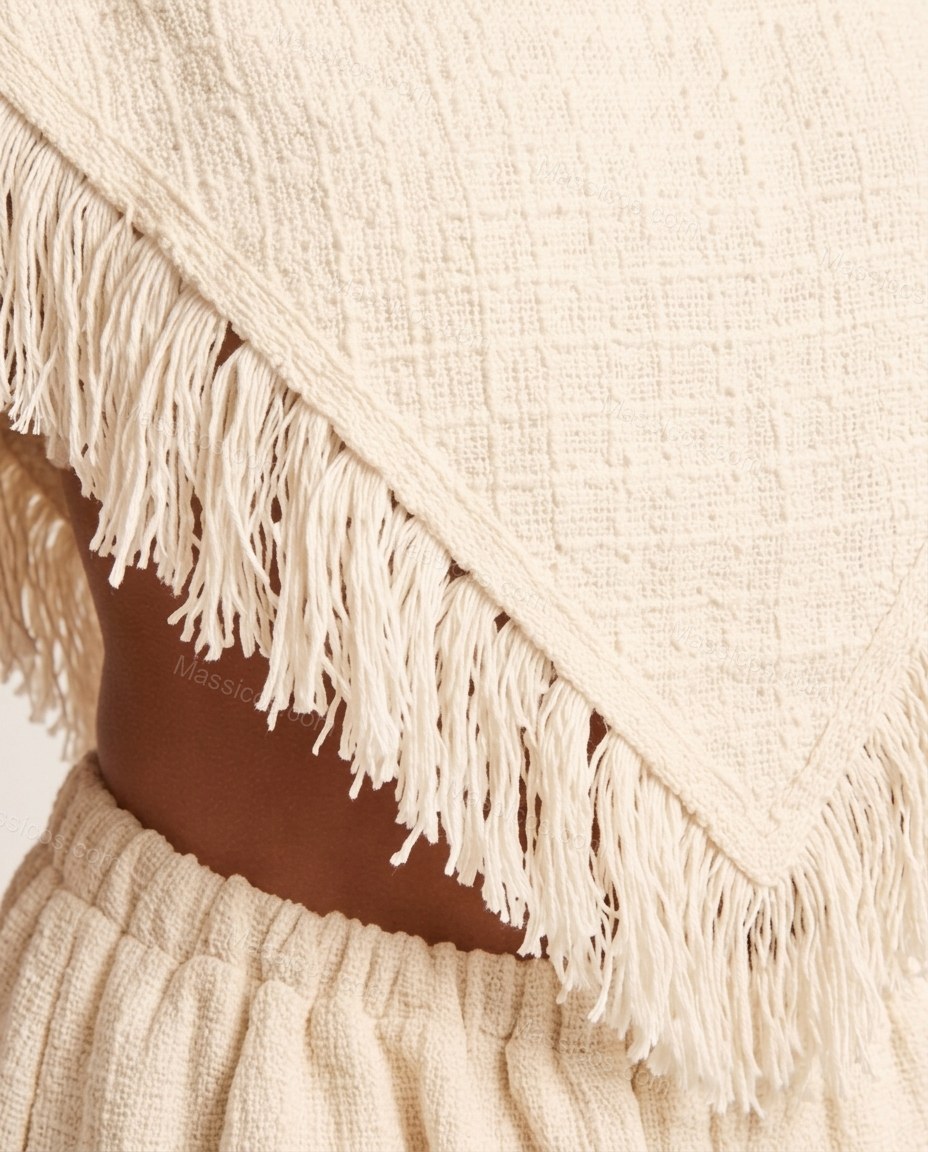 Cream Elevated Fringe Short Set by Massicos