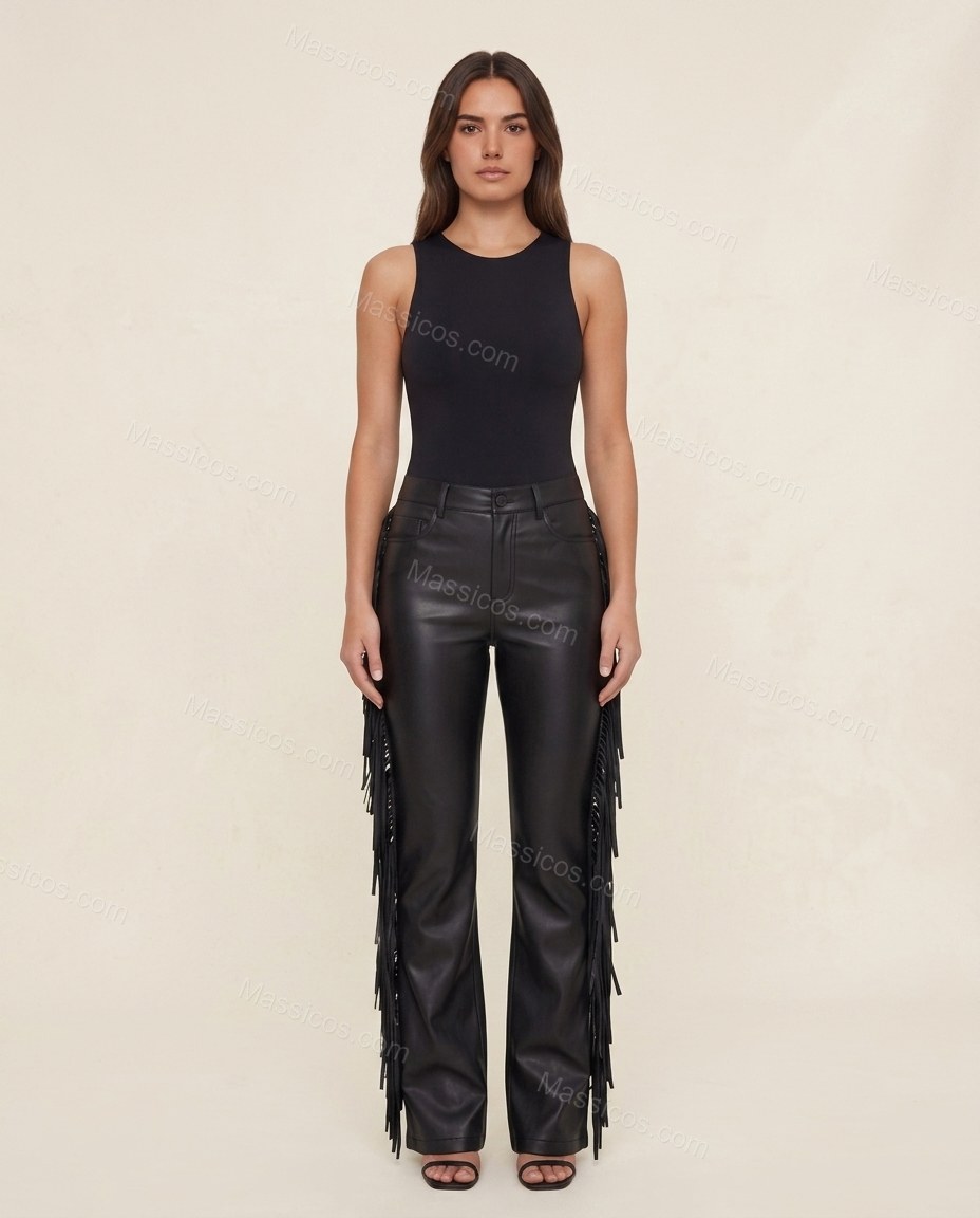Black Polished Fringe Pants by Massicos
