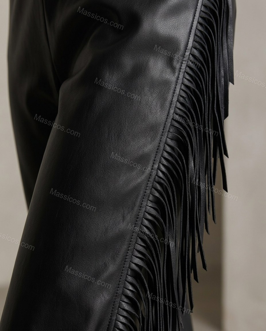 Black Polished Fringe Pants by Massicos