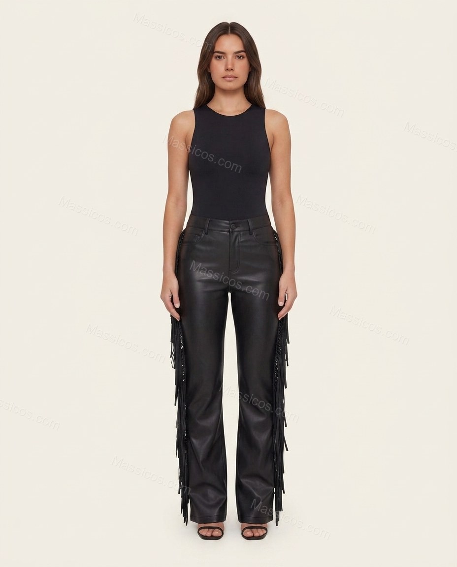 Black Polished Fringe Pants by Massicos
