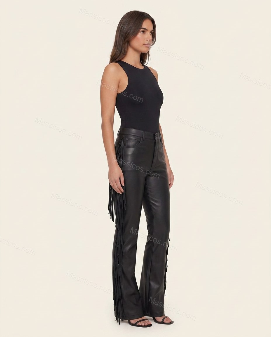 Black Polished Fringe Pants by Massicos
